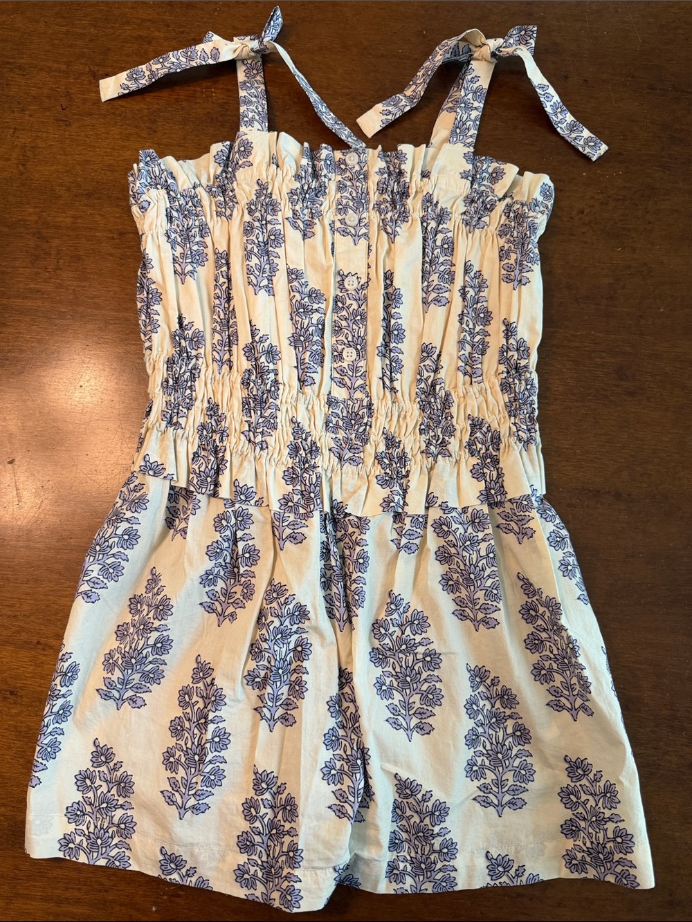 Crewcuts Cream Romper with Blue Floral Pattern